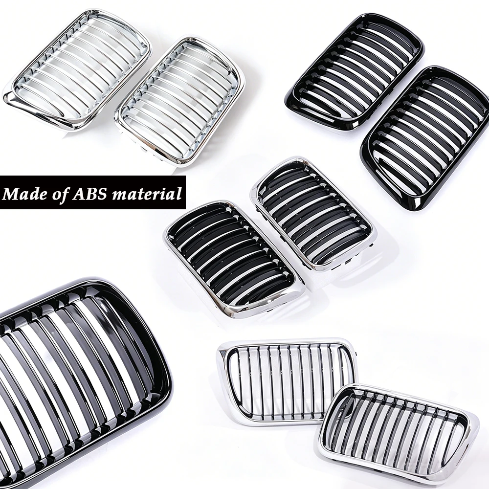 Single Double All Chrome Silver Black Gloss Slat Kidney Grille Grill For BMW 3 Series E36 LCI 1997-1999 316 318 320 Thickened view 2