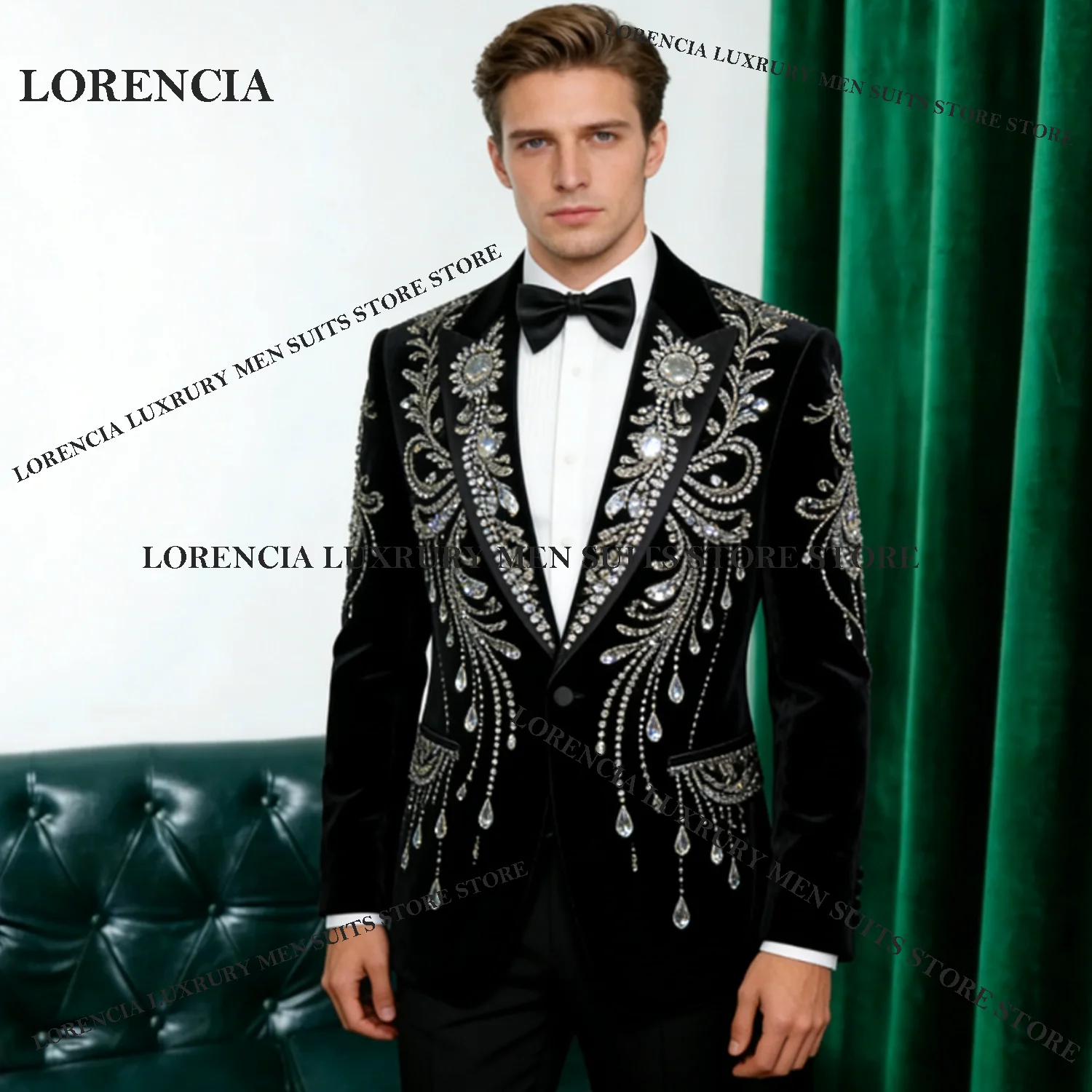 

Мужской костюм с блестящими стразами и пайетками, 2 предмета, свадебный смокинг, модный приталенный крой, для жениха, Ropa hombre.