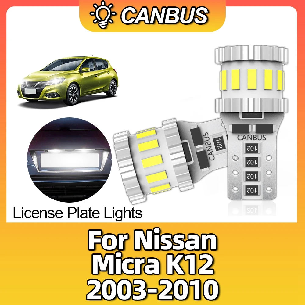 

2Pcs Lamp W5W T10 LED Canbus Car License Plate Lamp 194 168 Interior Lights For Nissan Micra K12 2003 2004 2005 2006 2007-2010