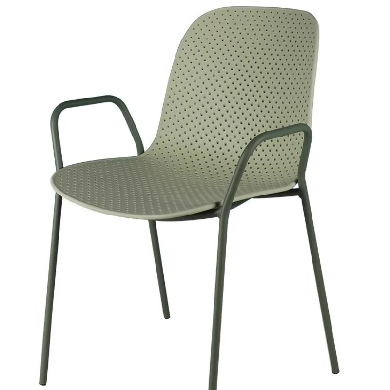 

Nordic plastic hollow back dining chair modern simple outdoor leisure wrought iron armrest cafe restaurant chair