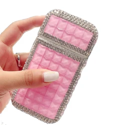 Luxury Diamond Plastic Cigarette Case Box for Long Slim 100's Cigarette - USB Lighter Rechargeable luxury Shiny Rhinestones