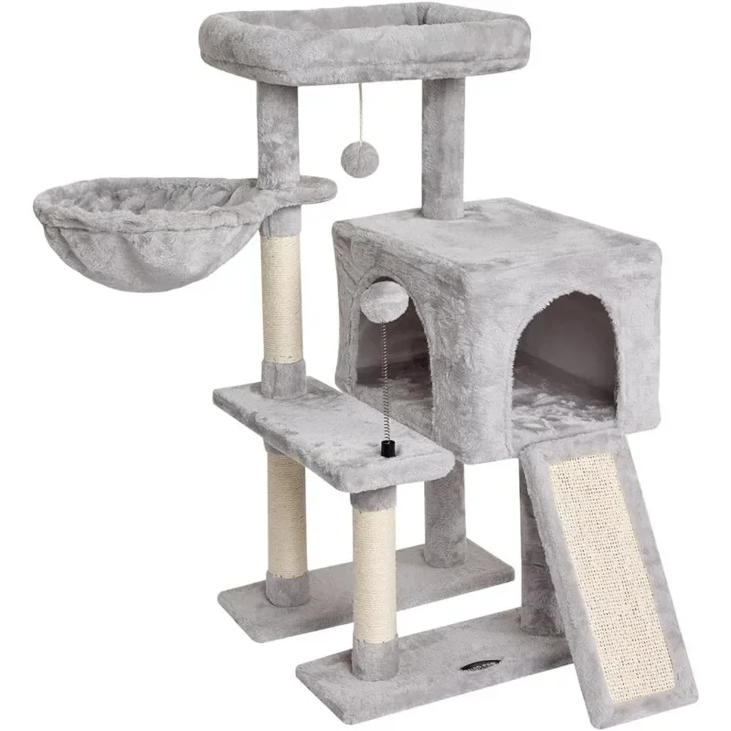 

-10Grey Cute Cat Tree Tower For Indoor Cats - Condo With Sisal Scratching Posts，Jump Platform Cat Activity Center Play House Bed