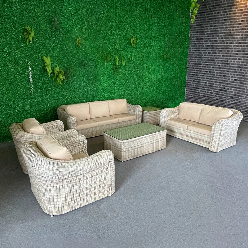 Outdoor Rattan Wicker Sofa Natural Patio Furniture Sofa Set Garden Outdoor Sectionals in Sofas French Style