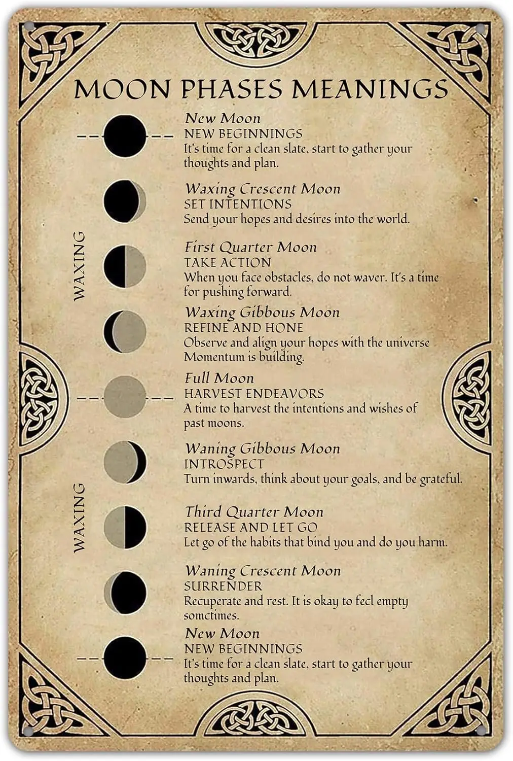 SmartCows Vintage Metal Sign Moon Phases Meanings Witchery Retro Tin Wall Home Decor So That Children Can Gain Knowledge in Dail