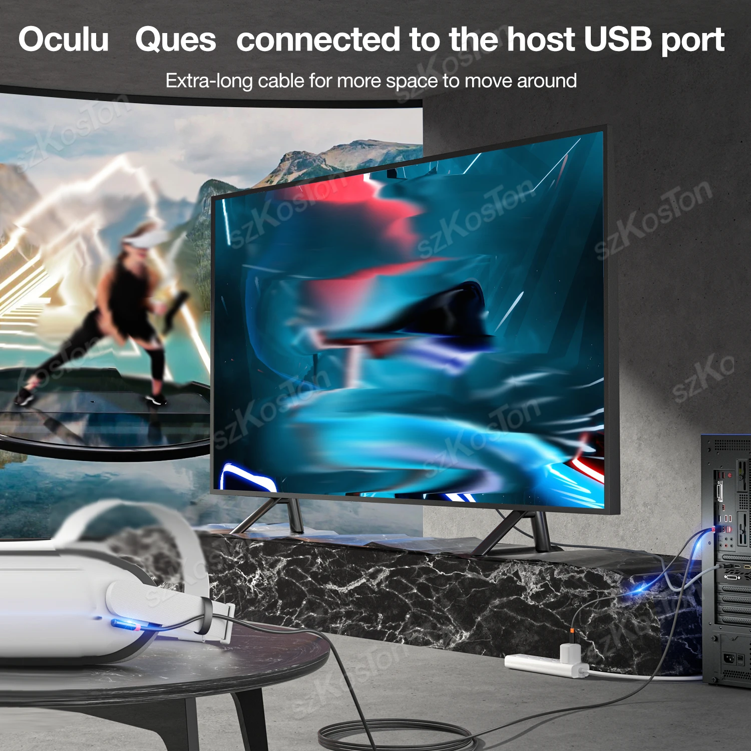 نقل البيانات بسرعة 5 جيجابت في الثانية USB3.0 Gen2 إلى Type-C لـ Meta Quest 3S Link Cable سماعة رأس VR شحن سريع لملحقات Quest 3 Quest 2