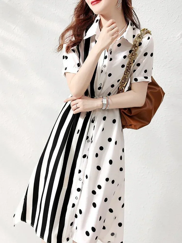 Robe mi-longue en coton pour femme, chemise bandage, t-shirts pour femme, vêtements chics et élégants, promotion, 2024