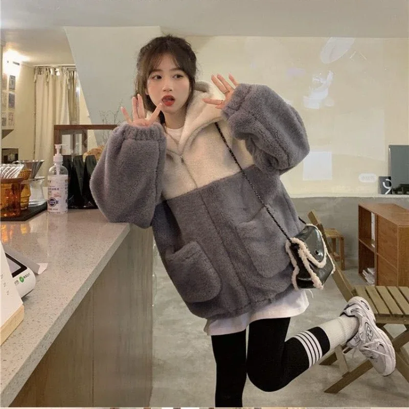 Cute Jackets Women Hooded Winter Panelled Schoolgirl Hipster All-match Daily Outdoor Chic Japanese Style Leisure Fluffy Slouchy