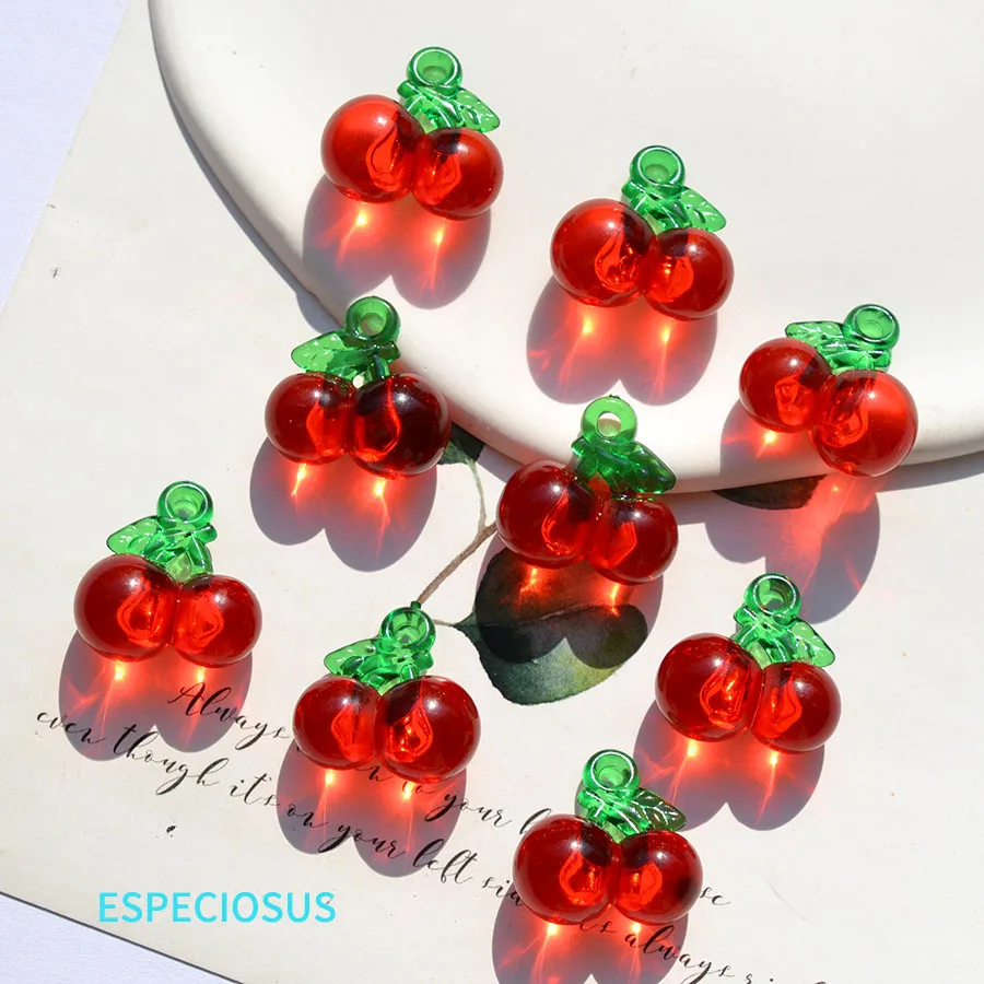 Cuentas de cereza bonitas de Color rojo, espaciador de pulsera, dijes de frutas transparentes acrílicos, departamentos de fabricación de collares, accesorios de joyería DIY