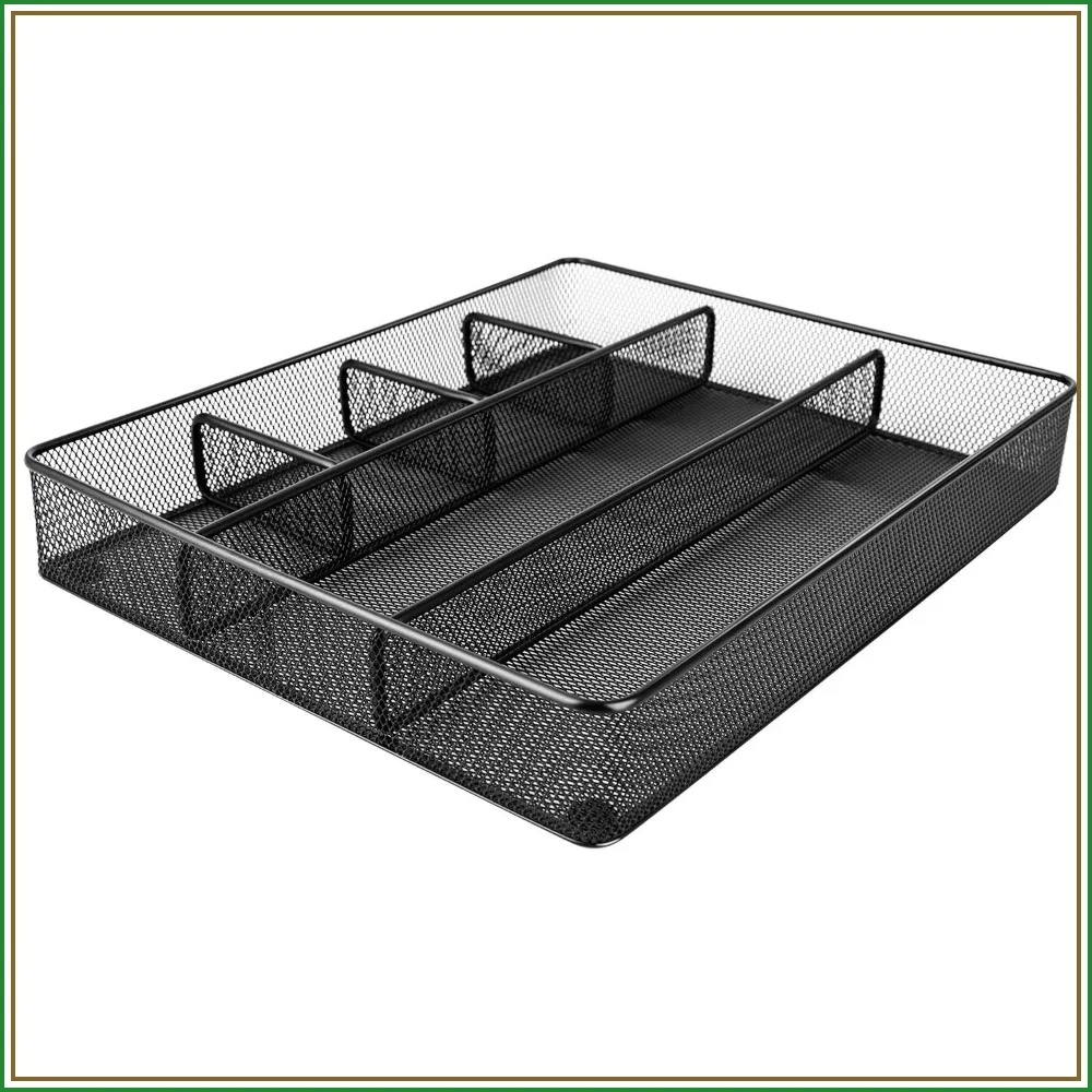 Metal Mesh Desk Organizer with 6 Compartments, Anti-Slip Pen Holder for Office and Home, Black