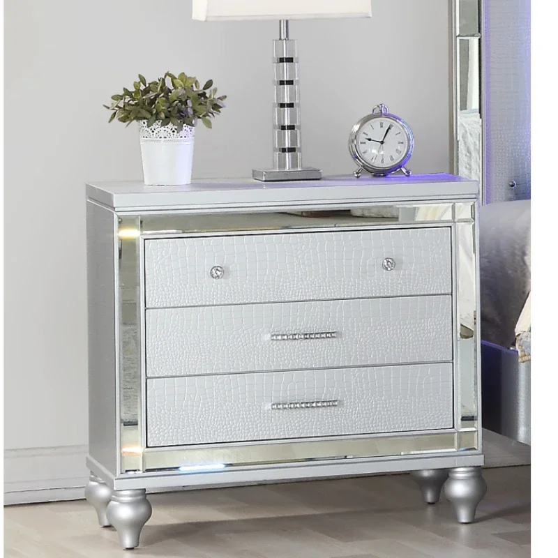 

Mirror Framed Nightstand Made with Wood in Silverfor Room Bedroom Bedside Table