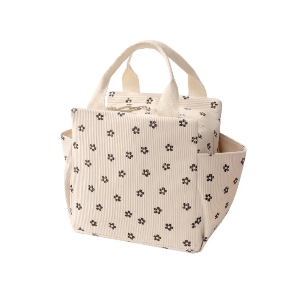 

Cooler Tote Large Capacity Corduroy Lunch Bag Heart Portable Cooler Bag Thermal Insulation Picnic Food Pouch Women Girls