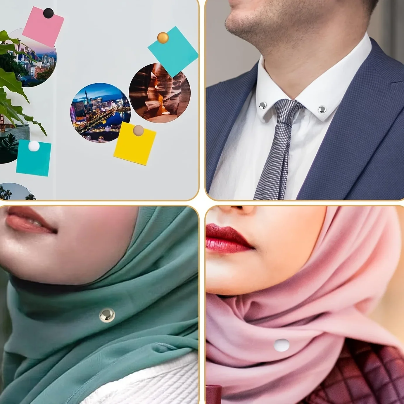 4-teiliges Set mit magnetischen Haarnadeln, Haarnadeln für Damen-Kopftücher, vielseitig einsetzbare Kleidungsmagnete, runde Clips – Detail 2