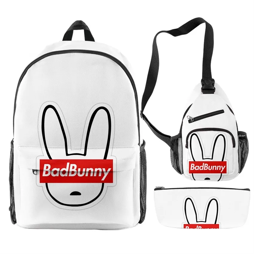 

Popular Youthful Funny Bad Bunny 3pcs/Set Backpack 3D Printed Bookbag Laptop Daypack Backpacks Chest Bags Pencil Case