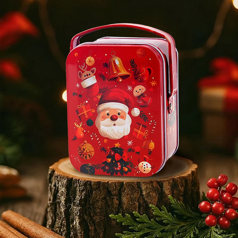 1 قطعة هدية عيد الميلاد صندوق مع مقبض صفيح الحلوى كوكي علبة التعبئة والتغليف الحاويات الاطفال السنة الجديدة هدية ديكور عيد الميلاد لوازم الحفلات #5