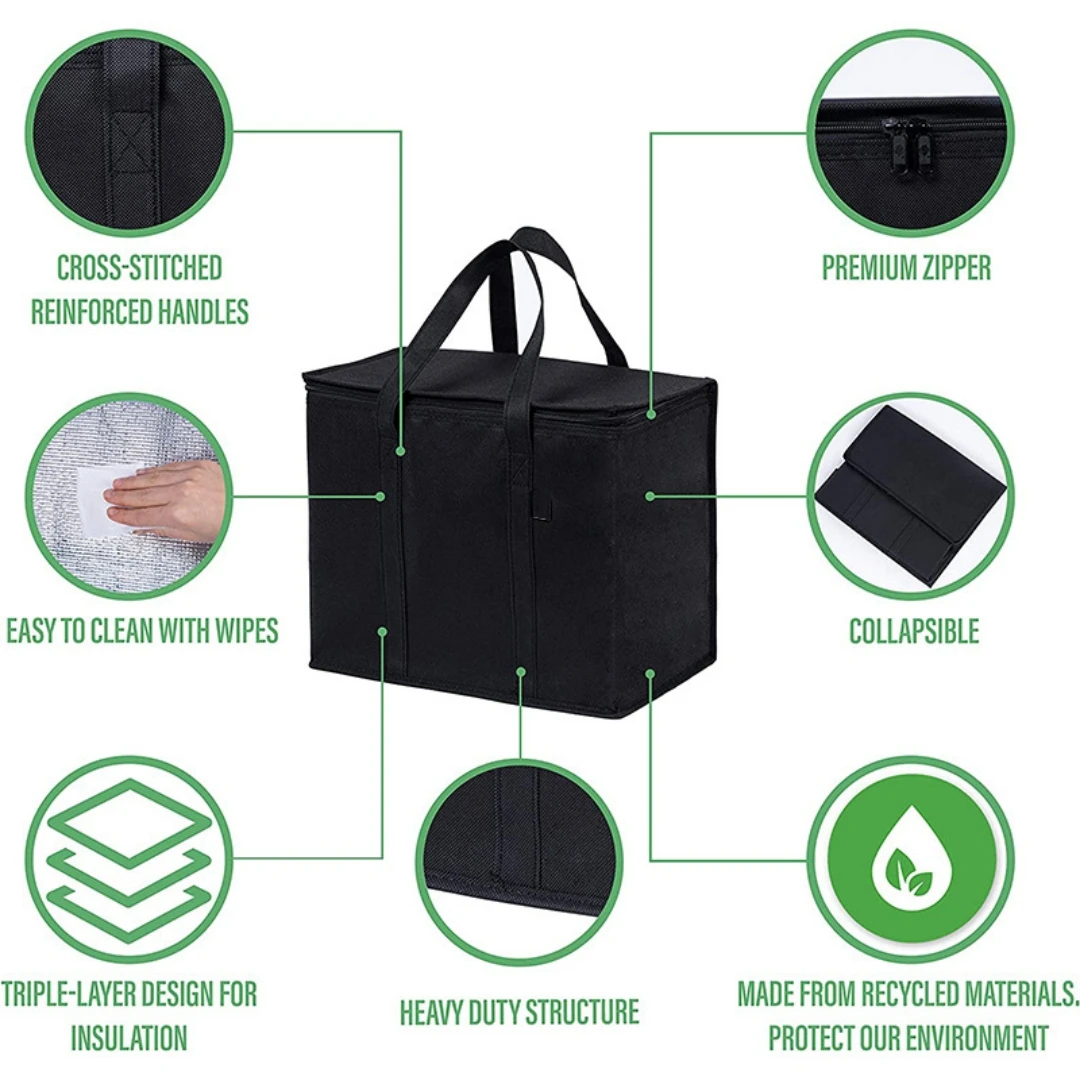 قطعة واحدة من حقيبة البقالة المعزولة - قابلة للطي، تستقيم لتوصيل الطعام والبقالة والسفر، وقابلة لإعادة الاستخدام بسحاب. #3