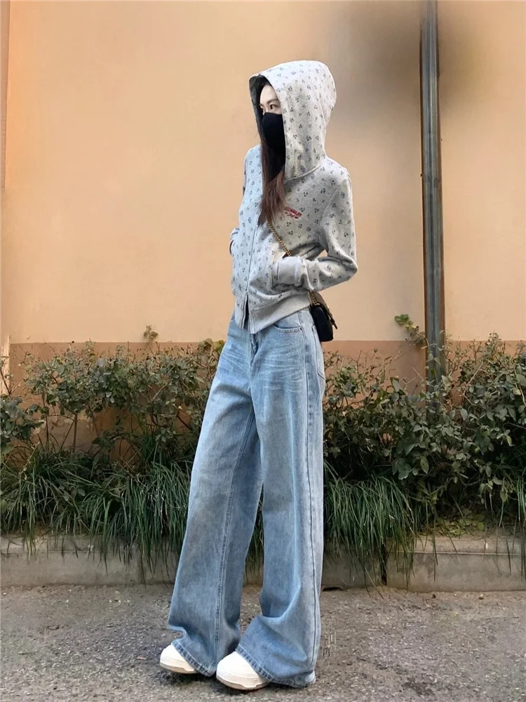 

Loose High Waist Wide Leg Blue Jeans Women's Spring Autumn Long Taller Floor Length Pants American Vibe High Street Style
