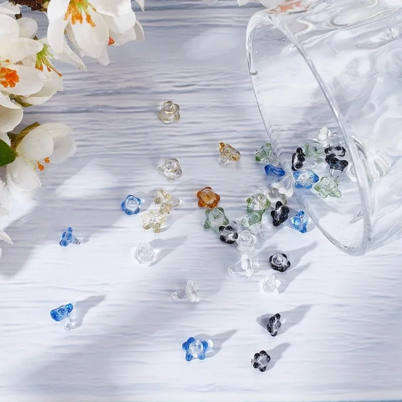 40 Pcs Glass Flower Beads Mini Daisy Glass FiIter Beads No Hole Beads Transparent Flower Beads for Crafts Wedding Birthday