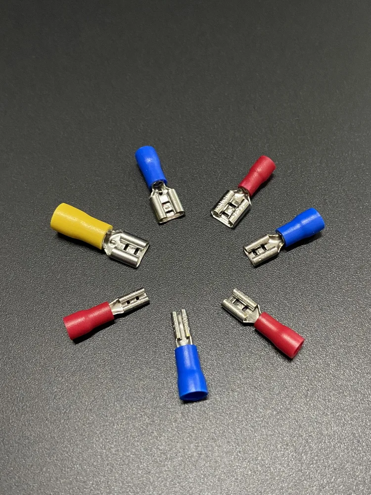 

PVC Sheath Insulation Brass Tin Plating 2.8 4.8 6.3mm Cold Pressed Spring Insert Circuit Connectors Crimping Wiring Terminals