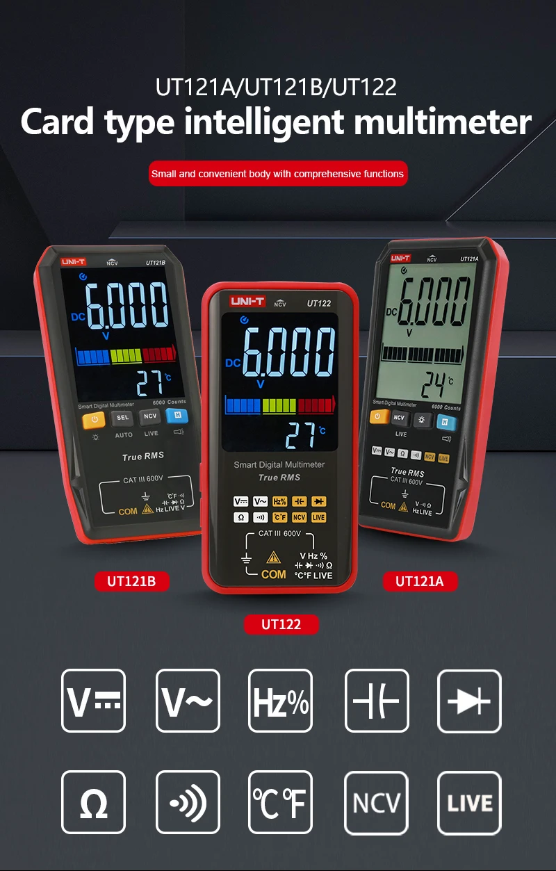 UNI-T multimetro digitale intelligente UT121A UT121B UT122 AC DC Tester di tensione multimetro vero RMS capacimetro digitale misuratore di frequenza