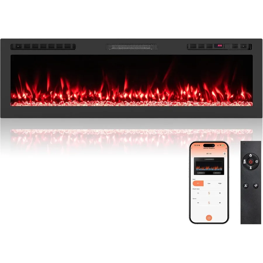 Smart WiFi Electric Fireplace 60-inch Wide Wall Mounted Recessed Heater with Alexa Google Assistant Remote APP Control 750W 150