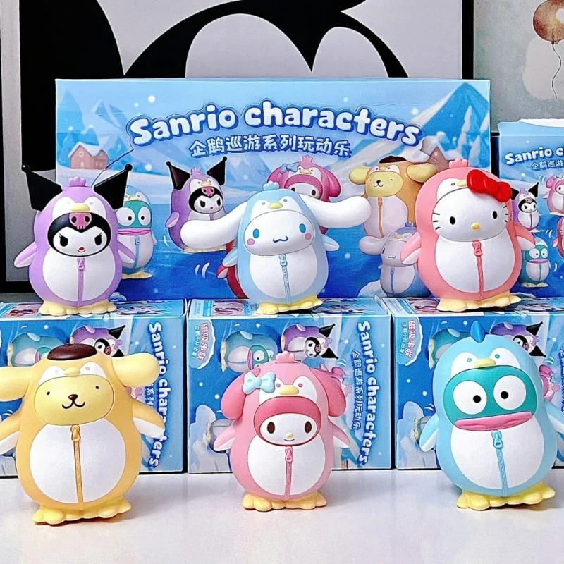 

Original Sanrio Character Penguin Tour Series Blind Box Movable Kuromi My Melody Figure Modle Decoration Ornamnet Toys Gift
