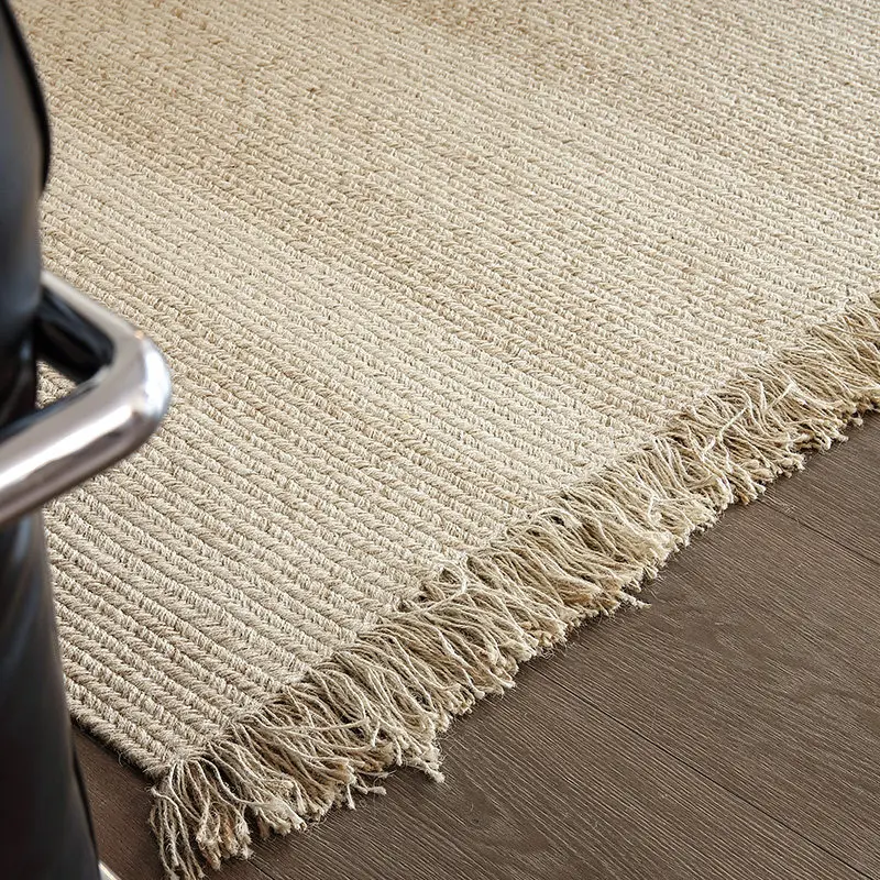 Natural Jute Linen Rug Handwoven Tassel Carpet for Living Room Minimalist Floor Bedroom Coffee Table Mat Eco Friendly Home Rug