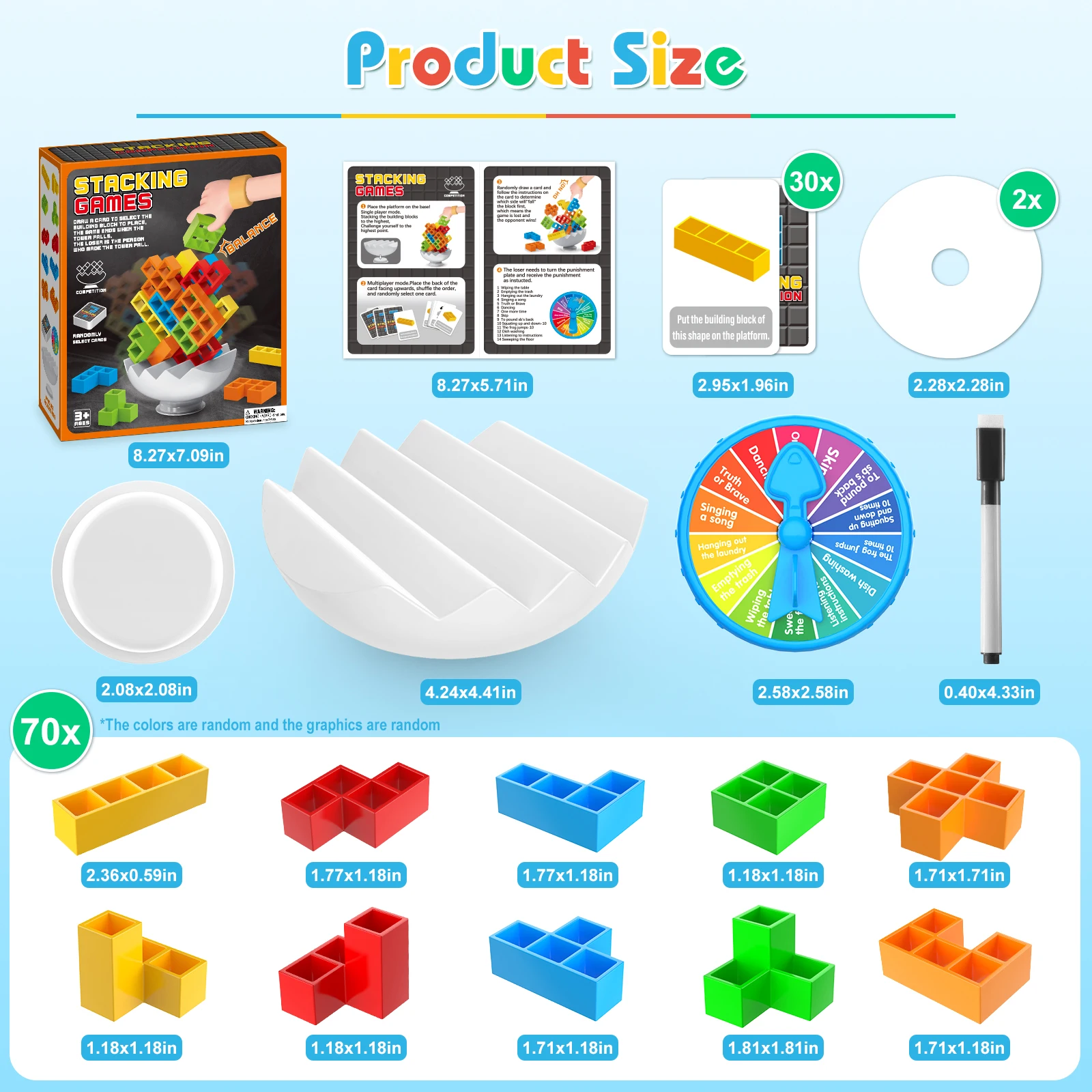 64-70 قطعة لعبة لوحية مكدسة للحفلات العائلية لعبة الدعامة اللبنات المنافسة للأطفال الكبار هدايا عيد الميلاد ألعاب سطح المكتب