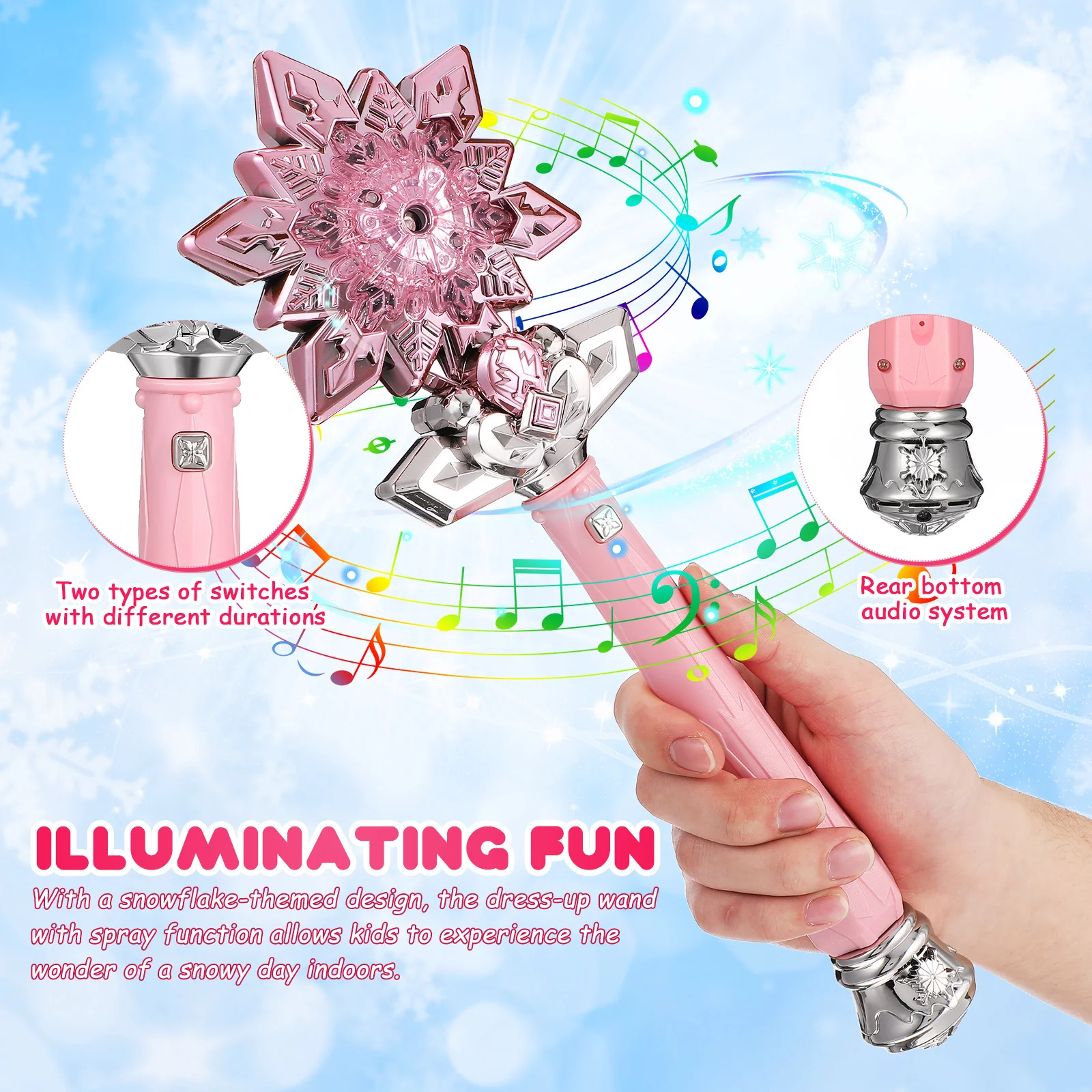 عصا الأميرة ندفة الثلج مع ميزة رذاذ الموسيقى الخفيفة، دعامة وقت اللعب الداخلي الساحرة لحفلات الهالوين، هدية ممتعة #3