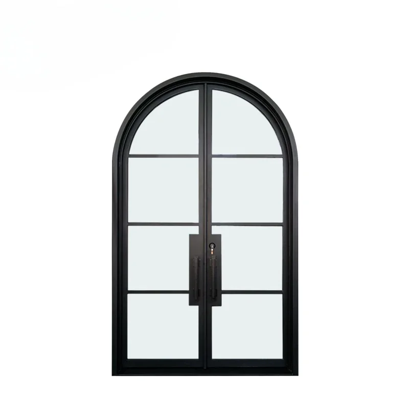 Fancy French Arches Iron Gate Doors Durable and Popular Wrought Iron with Glass Manual Opening