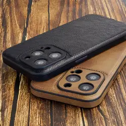 Classic Luxury Leather Soft Case, Lychee Pattern Cover for iPhone 15, 14, 13 Pro Max, Luxury