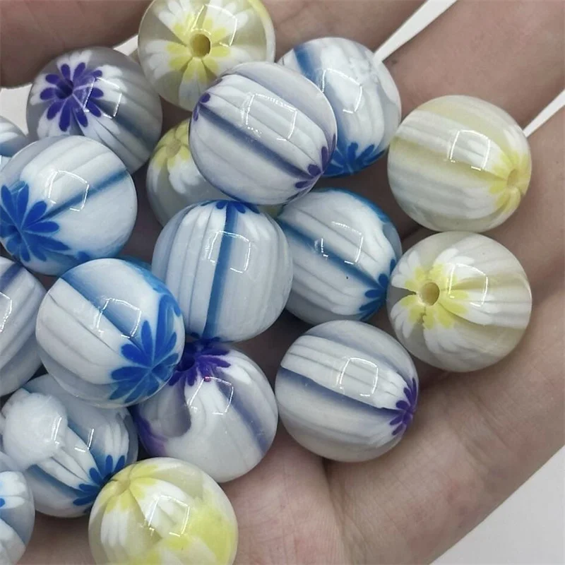 

New style 50pcs/lot 16mm color pattern print geometry rounds shape resin straight hole beads diy jewelry accessory