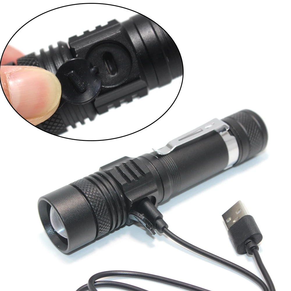 5000Lumens T6 Zoomable 3 Modes LED Torch USB Rechargeable Flashlight 18650 Flashlights For Camping +Battery + USB