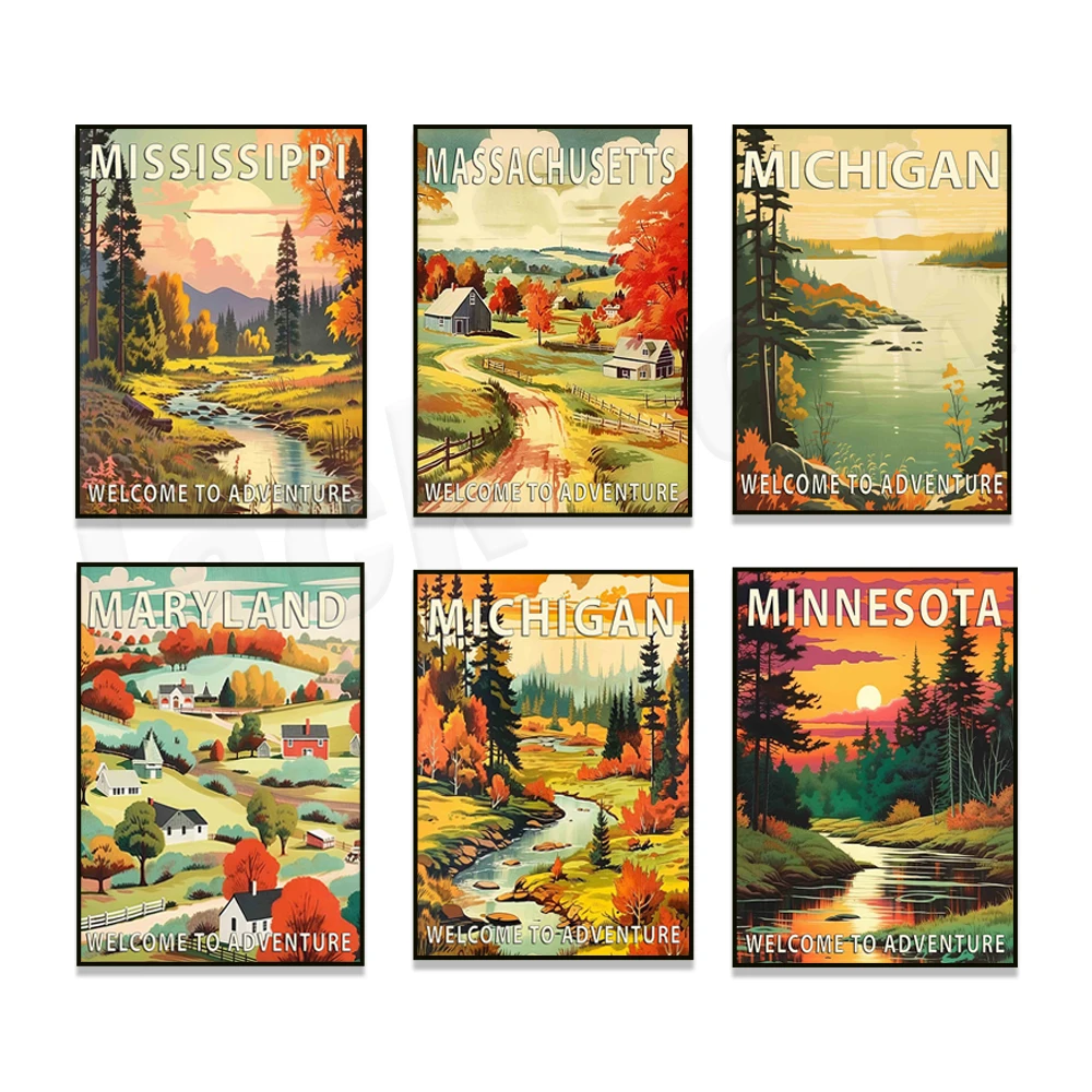 Maryland, Massachusetts, Michigan, Minnesota, Mississippi, Nevada, Missouri, Montana, New Hampshire, New Jersey landscape poster