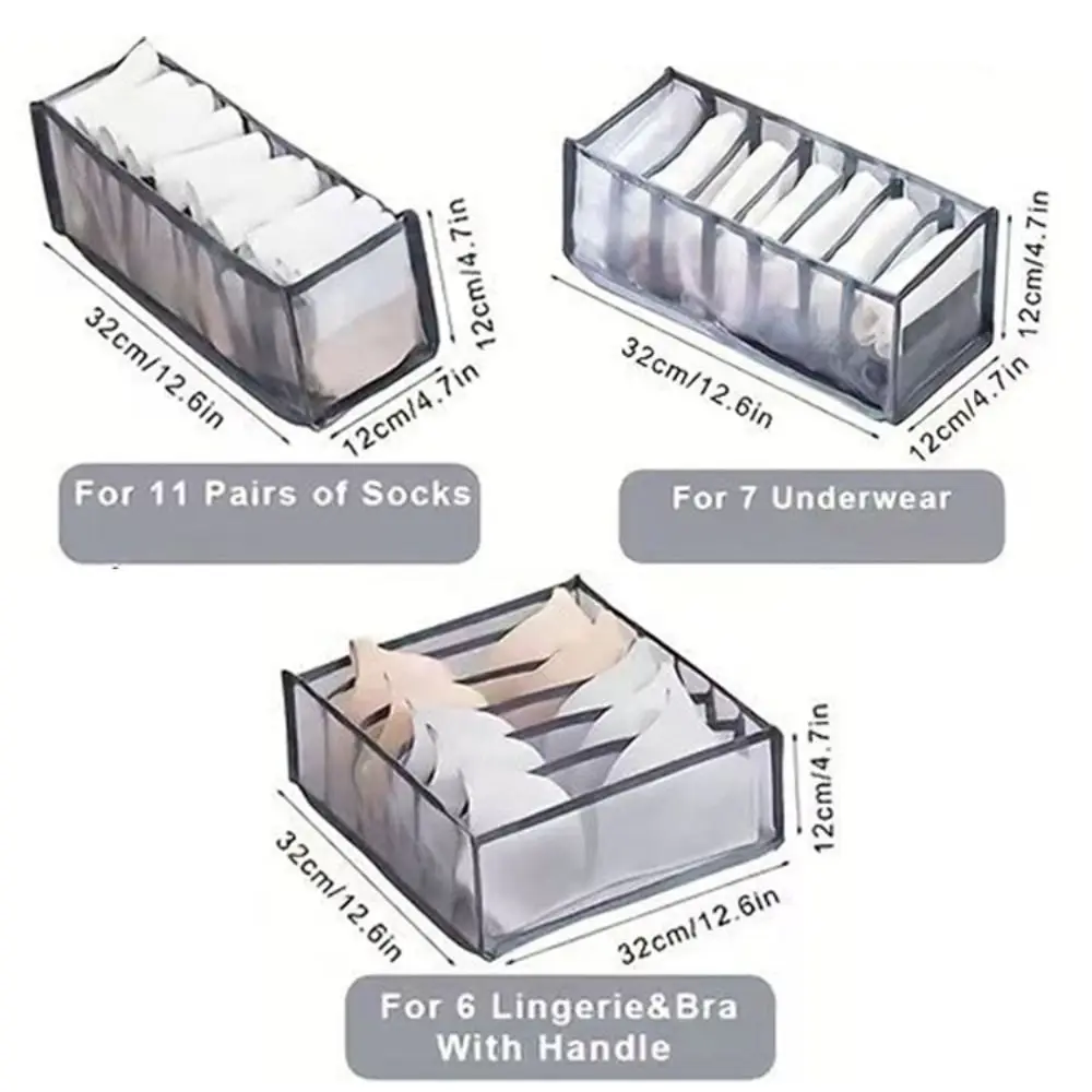 3PCS Foldable Bra Socks Panty Storage Boxes Set Space Saving Washable Home Organization Drawer Divider Cabinet Household