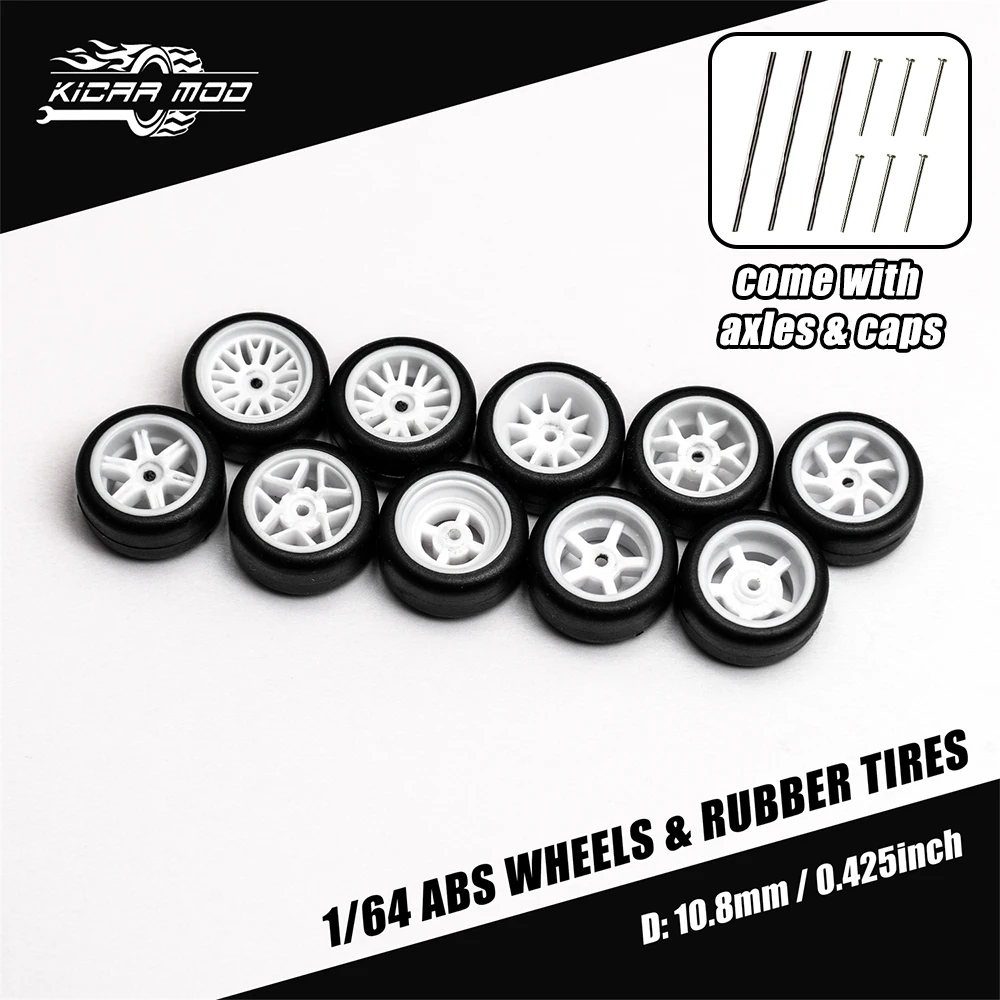 1/64 Model Car White Wheels with Fixed Rubber Tires Comes with Rivets for Diecast Model Refitting Parts for 4pcs 1set