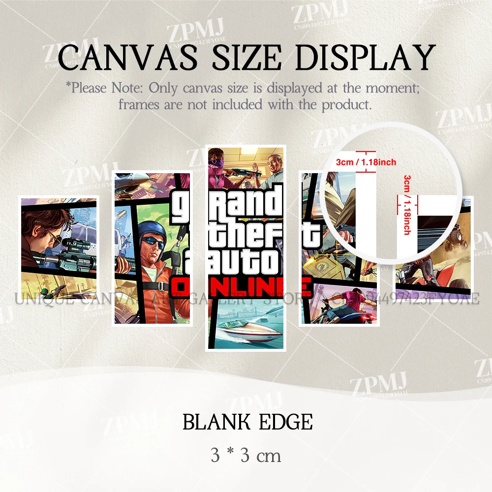 5枚組 ゲーム グランド・セフト・オート キャラクター ウォールアート キャンバス絵画 ホームデコレーション ポスター フレームレス壁画 ファンへのギフト