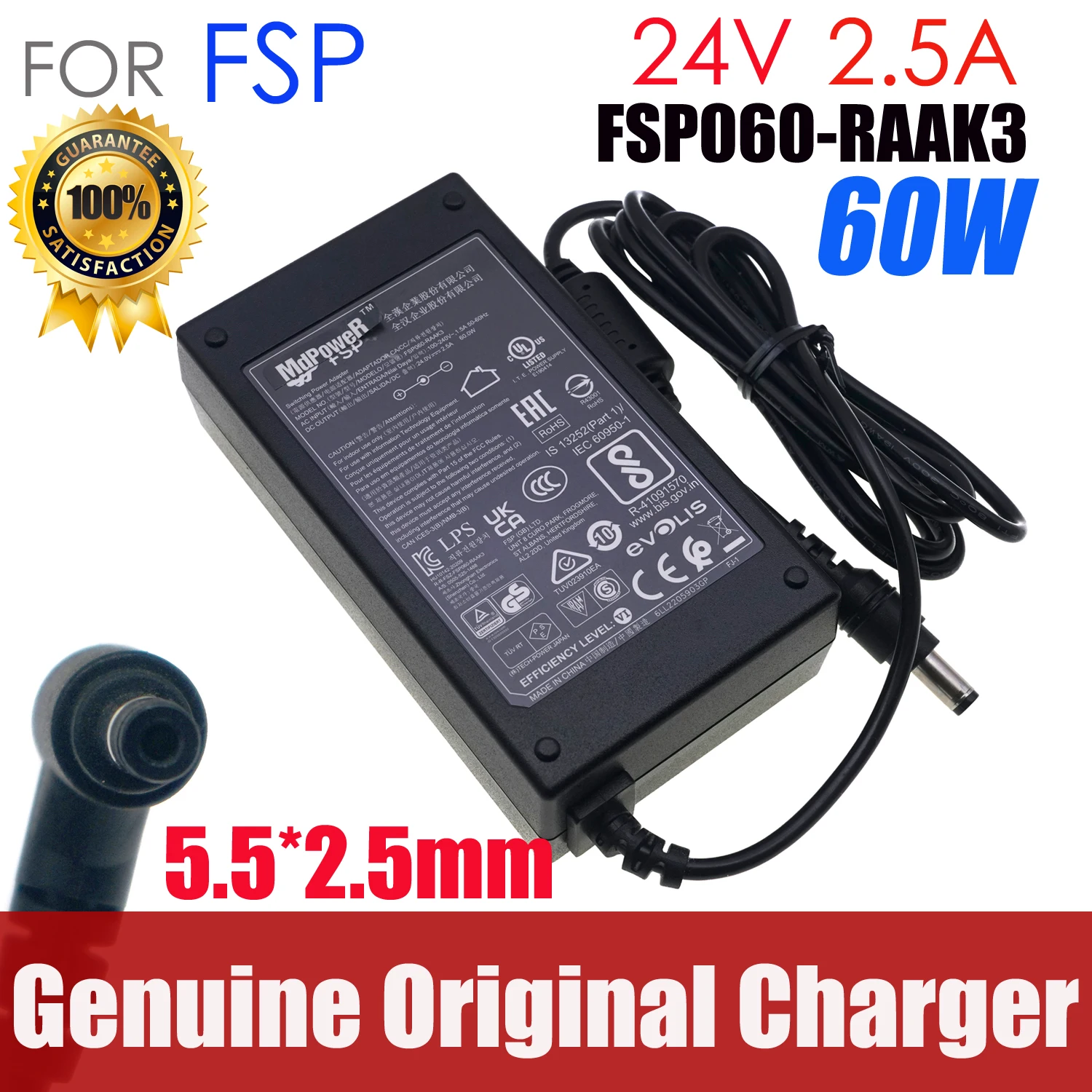 

Genuine FSP FSP060-RAAK3 24V 2.5A 60W 5.5x2.5mm Switching AC Adapter For KODAK i2900 i3200 i3400 Scanner Power Supply Charger