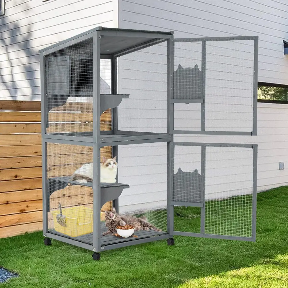 Gravee Cat House Outdoor Catio Cat Enclosures On Wheels 70.9 Kitty House With Upgraded Resting Box Waterproof Roof