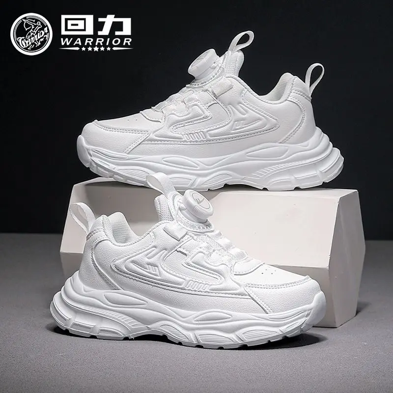 

Warrior, новинка 202, осенняя детская повседневная обувь, белые кожаные кроссовки на толстой подошве для девочек и мальчиков для больших детей