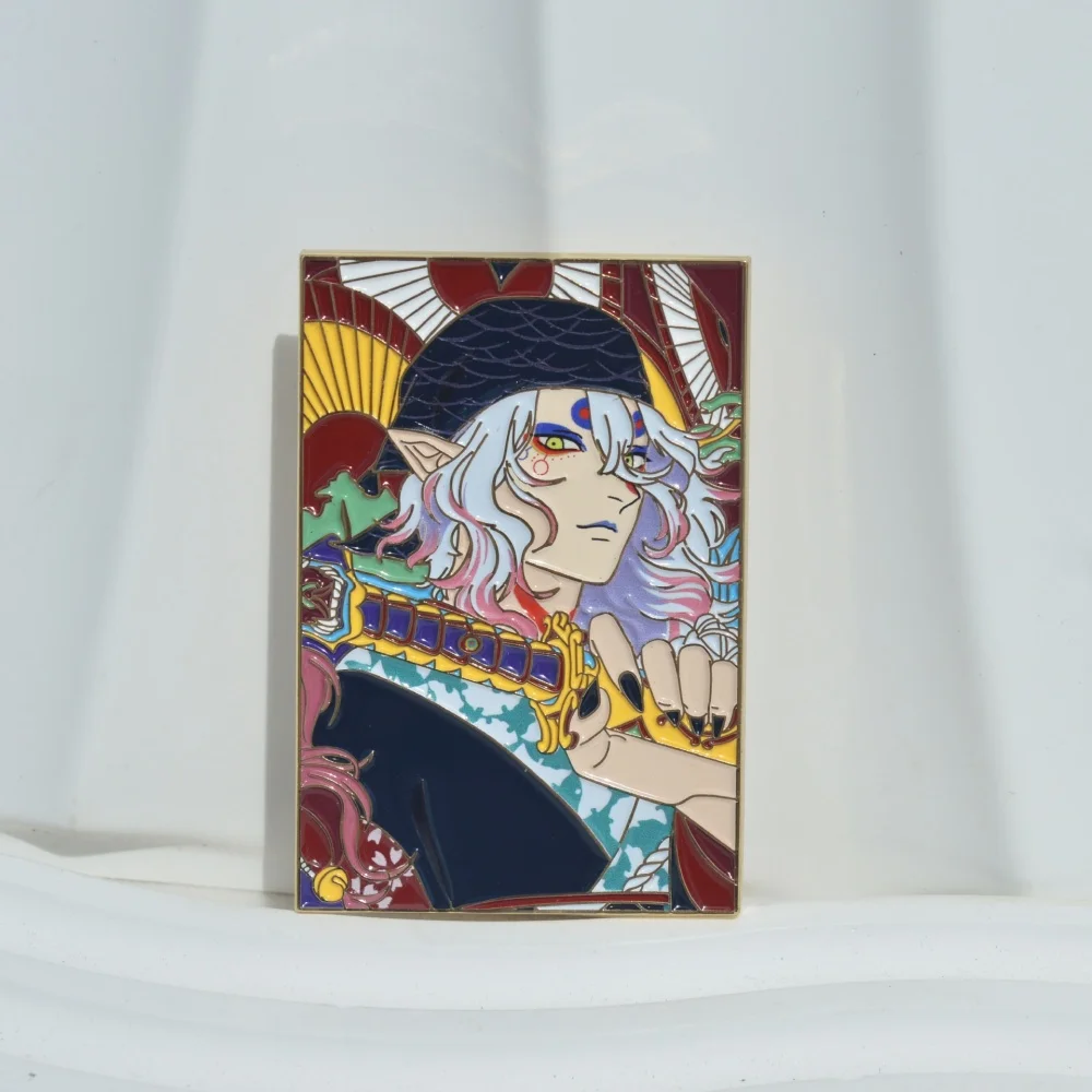 Insignia de cosplay de Anime Mononoke, figura de Metal, alfileres de solapa cuadrados, broches de disfraz Unisex, decoración de bolsa, accesorios de fiesta