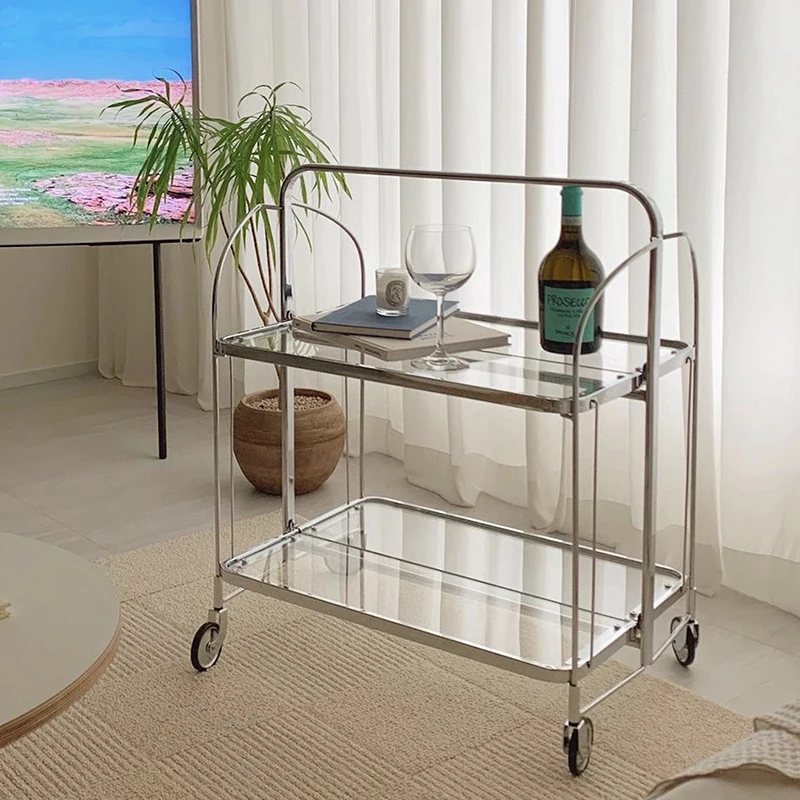 Trolley Rack Middle-Ancient Small Table Movable Coffee Table Ins Style Household Glass Dining Car