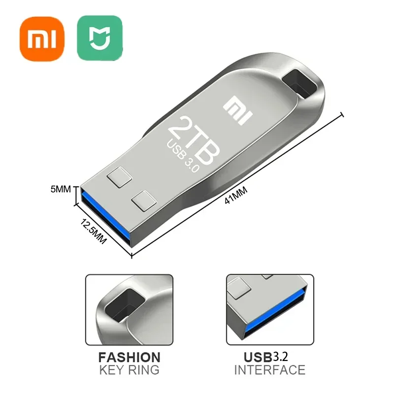 Оригинальный флеш-накопитель Xiaomi, 2 ТБ, USB 3,2, металлический флеш-накопитель большой емкости, высокоскоростной переносной накопитель, Водонепроницаемый U-диск памяти