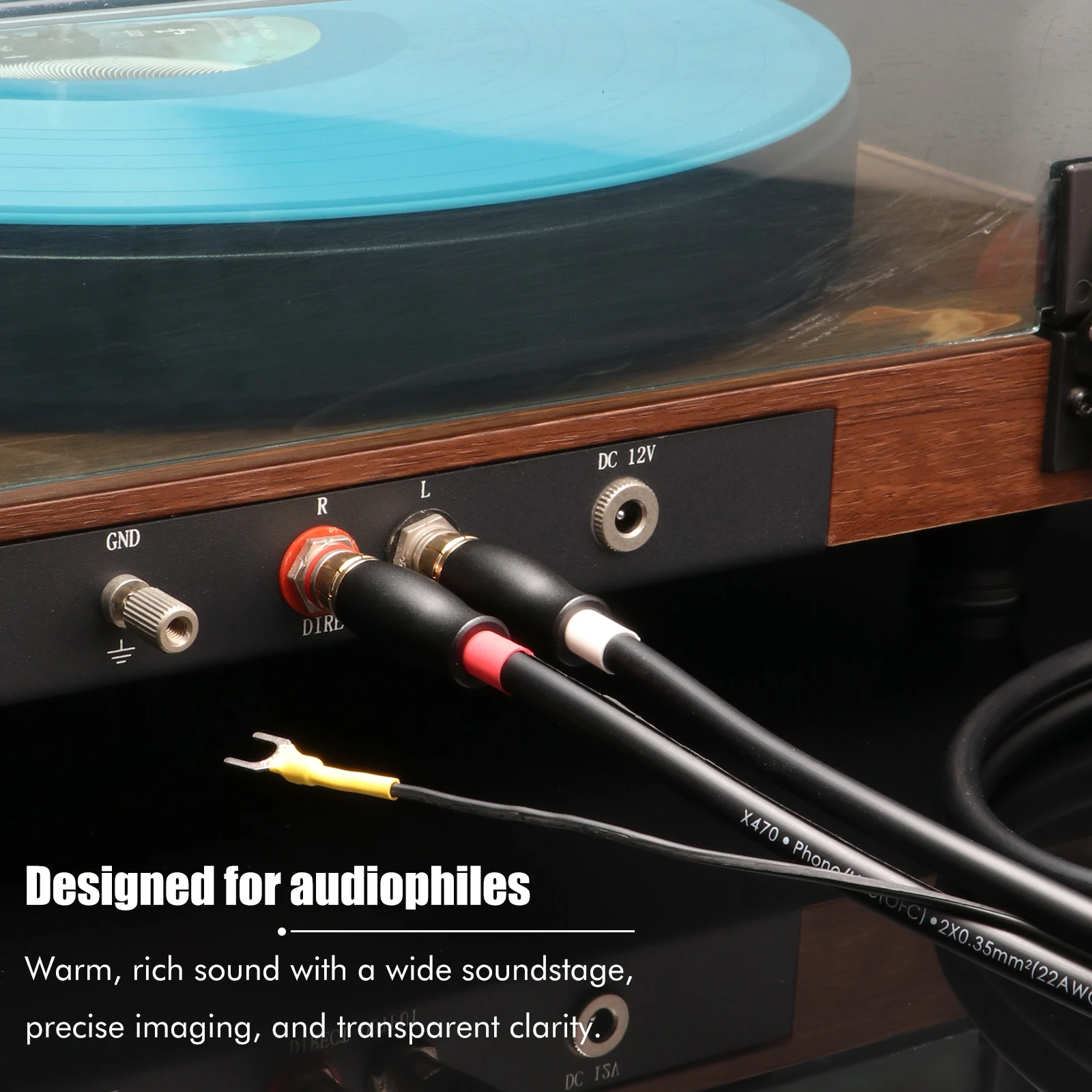 2RCA Phono Cable Turntable Cable with U Spade Ground Wire for LP Vinyl Record Player CD Amplifier