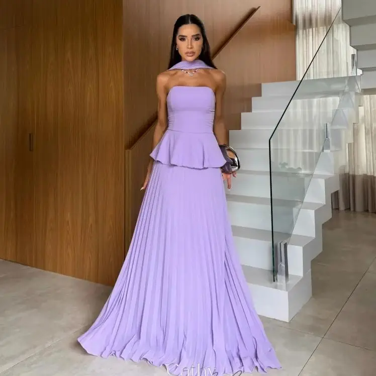 

Purple Chiffon Elegant Party Dresses 2026 Pleated Ruched Ruffle Saudi Arabia Prom Dress with Ruched Customized Strapless