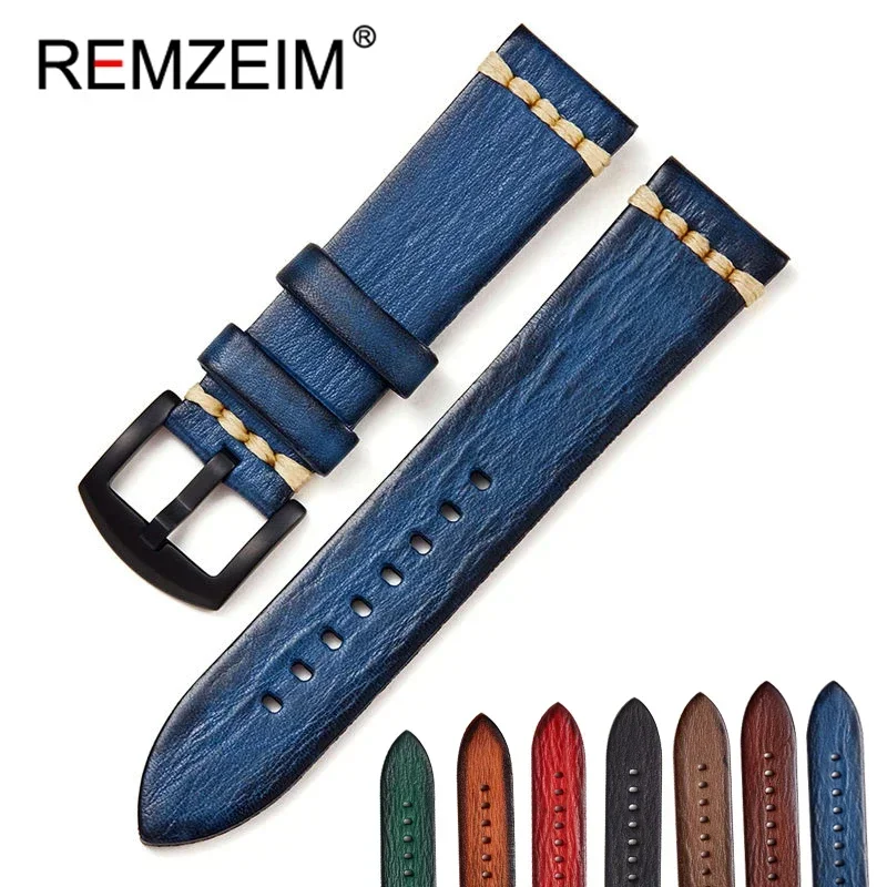 18mm 20mm 22mm 24mm Handmade High Quality Leather Watch Strap Vintage Vegetable Tanned Leather Watch Band Men Women Bracelet