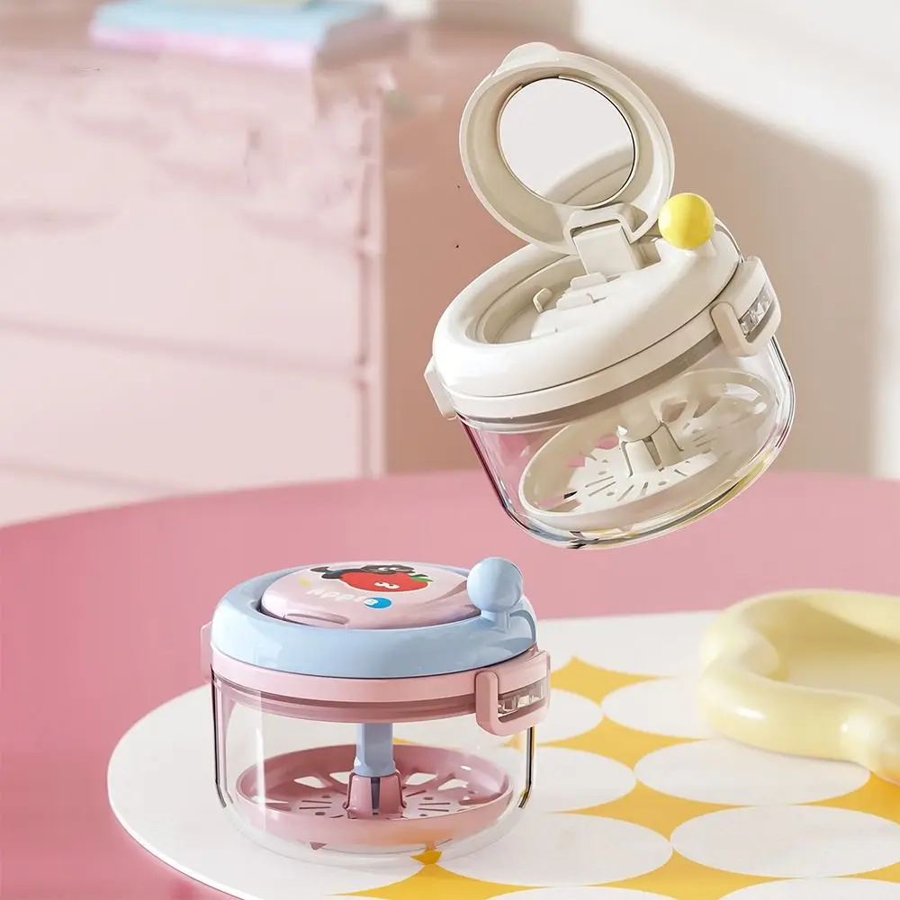 2-in-1 Denture Cleaning Box Hand Cranked Double Layer Orthodontic Retainer Box with Mirror with Strainer Retainer Case