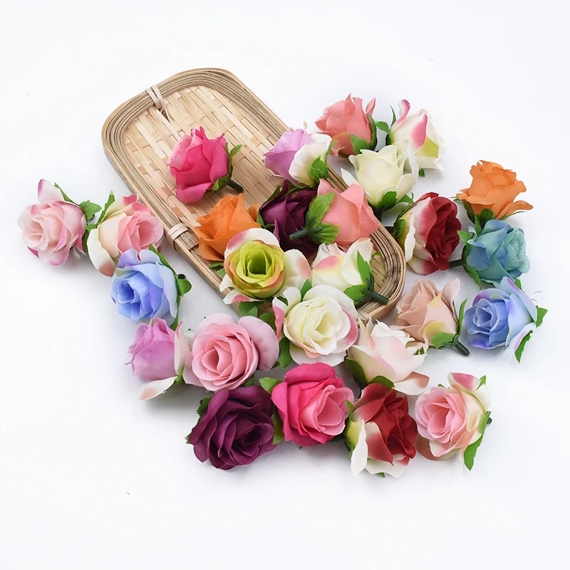 100pcs Artificial flower Silk Rose Bud Hot sale Home festival Outdoor Garden Decor Christmas Diy gift candy box Wedding bouquet