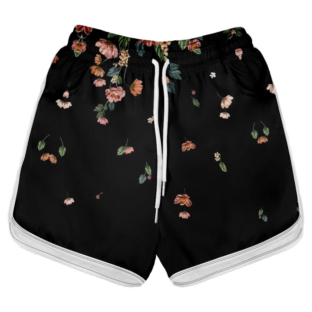 Women Leisure Home Florals Shorts Printed Flowers Streetwear Cargo Fitness Streetwear Black Casual Female Clothing