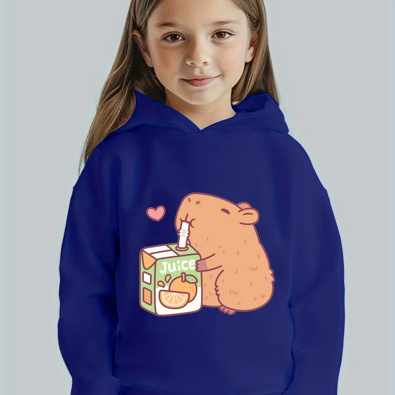 Cute CapyBara Loves Juice Hoodies Kids Sweatshirt Boys Girls Funny Clothes Autumn Harajuku Pullover Capybara Casual Hooded Tops