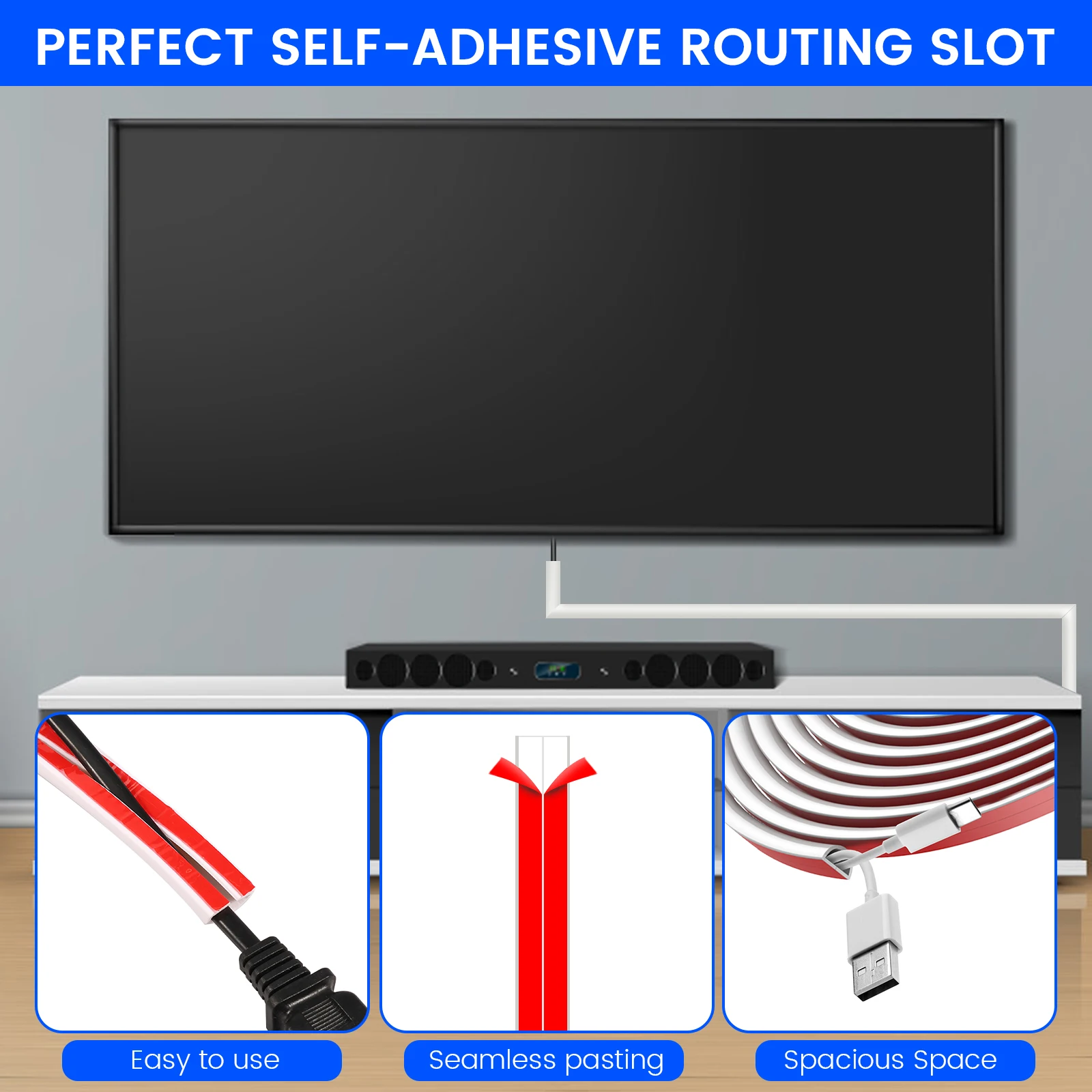 4/6/8M Self Adhesive Wall Cable Concealer Floor Cord Cover Flexible Cable Wire Fixer Protector for Cord Management